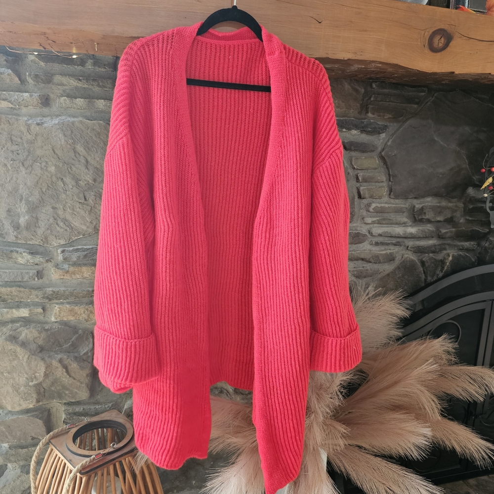 SHEIN Bold Red Knit Cardigan